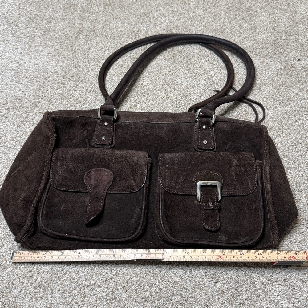 Made in Italy Genuine Leather Suede Hand Saddle Bag in Brown - Picture 3 of 14